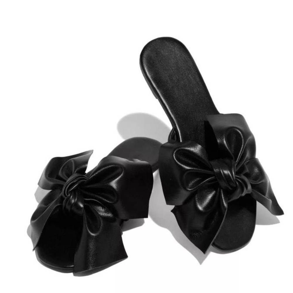 Elegant Black Bow Sandals Slip-On